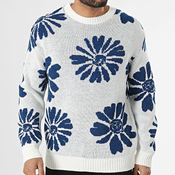 Frilivin - Jersey Floral Blanco Azul Marino