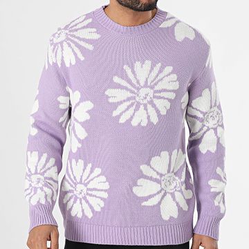 Frilivin - Jersey Violeta Blanco Floral Cuello Redondo