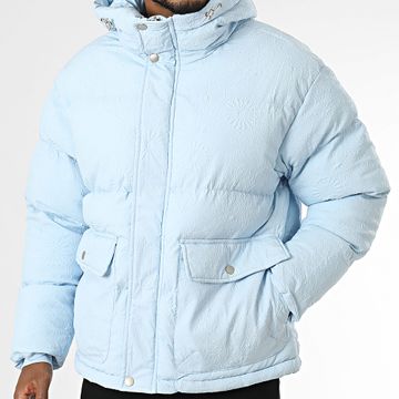Frilivin - Abrigo floral azul claro con capucha