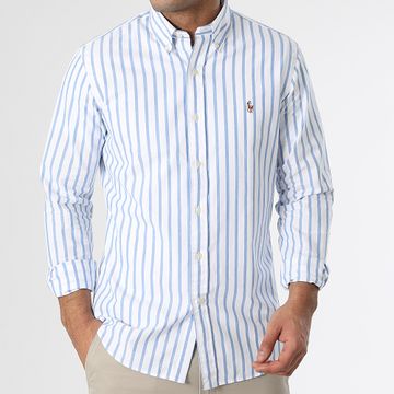Polo Ralph Lauren - Original Player Camisa de manga larga de rayas blancas y azul claro