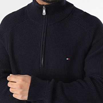 Tommy Hilfiger - Global Stripe 8086 Suéter azul marino con cremallera y cuello alto