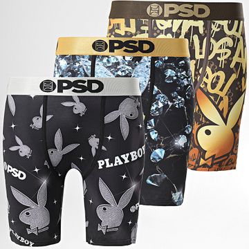 PSD - Lote de 3 calzoncillos Playboy 424180109 Marrón Amarillo Negro Gris Azul claro