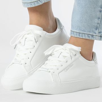 Calvin Klein - Zapatillas de mujer Vulc Lace Up Texture Fox 2439 Blanco Perla Gris