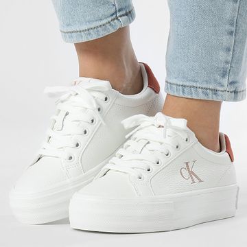 Calvin Klein - Zapatillas de mujer Bold Vulc Flatf Lace Piel 1669 Bright White Tuscany