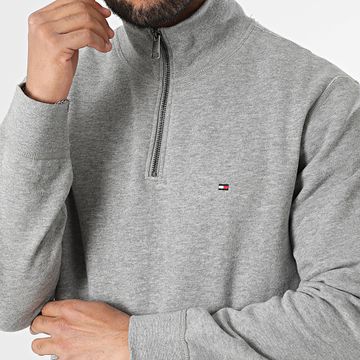Tommy Hilfiger - Essential 7233 Sudadera con cuello de cremallera gris jaspeado