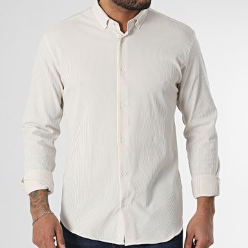 Classic Series - Camisa de manga larga a rayas beige y blancas