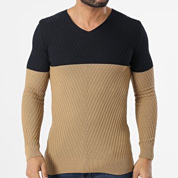 Classic Series - Camel Navy Jersey con cuello en V