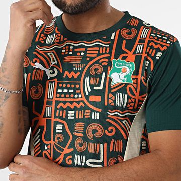 Puma - Camiseta FIF Costa de Marfil Prematch 777218 Verde Oscuro Naranja Beige