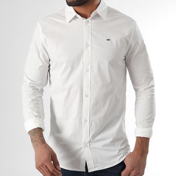 Tommy Jeans - Slim Fit Original Stretch Camisa Manga Larga Blanca