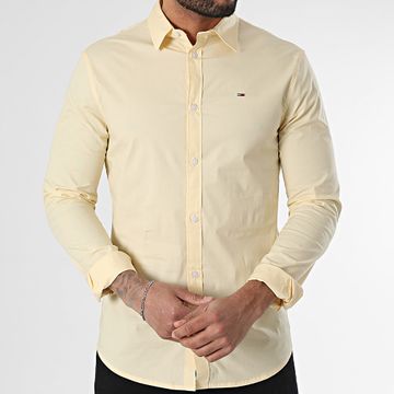 Tommy Jeans - Camisa de manga larga Slim Fit Original Stretch Amarilla