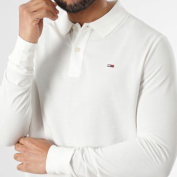 Tommy Jeans - Polo de manga larga 0232 Placket Slim Blanco
