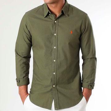 Polo Ralph Lauren - Camisa Manga Larga Slim Original Player Caqui Verde