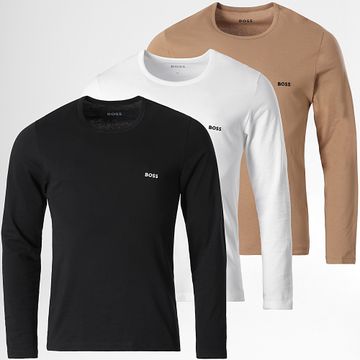 BOSS - Lote de 3 camisetas de manga larga 50492321 Negro Blanco Beige