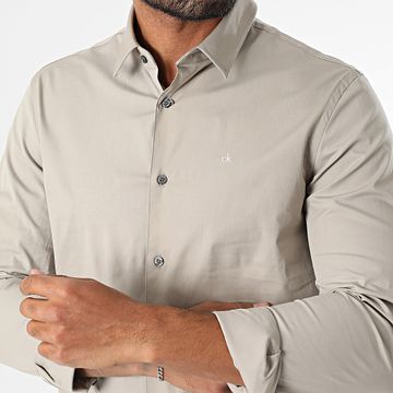 Calvin Klein - Camisa Slim Popelina Manga Larga 0856 Beige