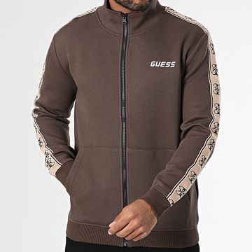 Guess - Chaqueta a rayas con cremallera Z2YQ10-KB3P2 Marrón