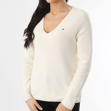 Tommy Hilfiger - Cardi Stitch Jersey de mujer con cuello en V 4452 Beige claro