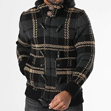 Armita - Dastan Negro Gris Beige Chaleco a cuadros con capucha