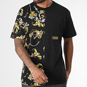 Versace Jeans Couture - Barocco Contorno 78GAH609-JS458 Negro Oro Renacimiento Bolsillo Camiseta