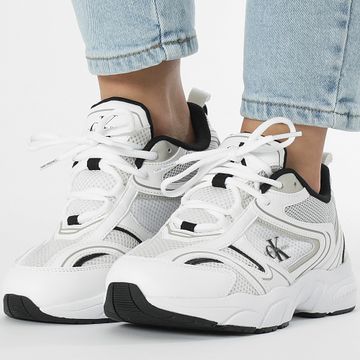 Calvin Klein - Zapatillas Retro Tenis Malla Mujer 1807 Blanco Brillante Negro