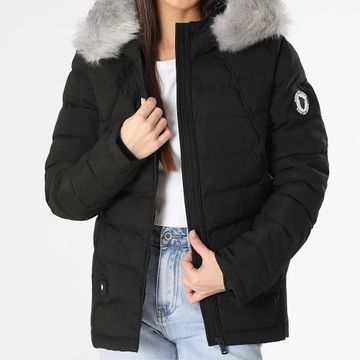 Comme Des Loups - Edredón con capucha de piel negro Budapest para mujer