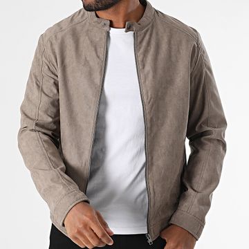 Jack And Jones - Cazadora biker Dylan de ante color topo