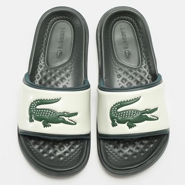 Lacoste - Claquettes Serve Slide Dual Logo Cocodrilo Verde Caqui Beige