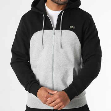 Lacoste - Sudadera con cremallera Logotipo bordado Cocodrilo Gris brezo Negro
