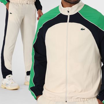 Lacoste - Chándal de rayas con logo de cocodrilo beige azul marino verde