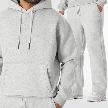 LBO - 3722 Conjunto de sudadera con capucha y pantalón de chándal gris jaspeado