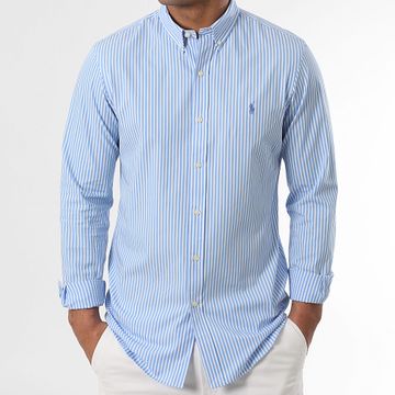 Polo Ralph Lauren - Original Player Camisa de manga larga de rayas blancas y azul claro