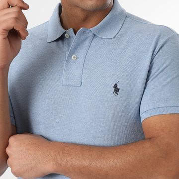 Polo Ralph Lauren - Polo Manga Corta Slim Algodón Piqué Azul Claro Moteado