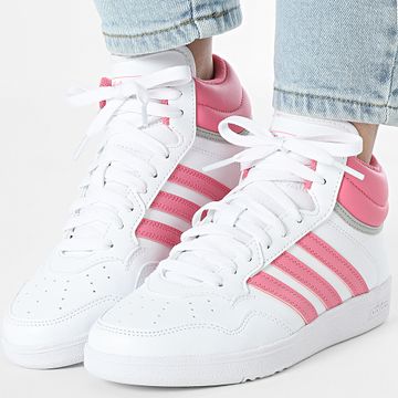 Adidas Performance - Zapatillas Mujer Hoops 4.0 Mid J JI0906 Calzado Blanco Rosa Fusión Gris Dos