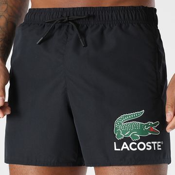 Lacoste - Shorts de baño cortos con estampado de cocodrilo Negro