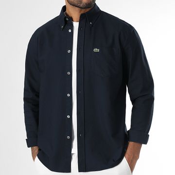 Lacoste - Camisa Manga Larga Bolsillo Bordado Cocodrilo Logo Regular Fit Azul Marino