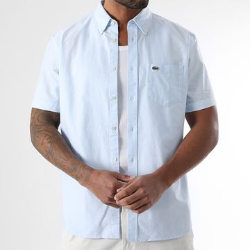 Lacoste - Camisa Manga Corta Logo Cocodrilo Bordado Azul Claro