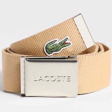 Lacoste - Cinturón Placa Con Logo Cocodrilo Bordado Beige