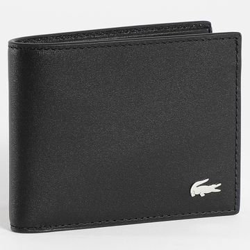 Lacoste - Cartera de Piel con Logo Cocodrilo Metal Negro
