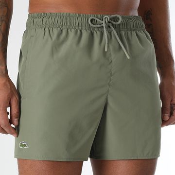 Lacoste - Shorts de baño con logo bordado de cocodrilo verde caqui