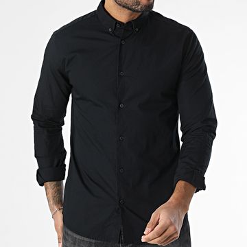 Only And Sons - Camisa Slim Poplin Manga Larga Negra
