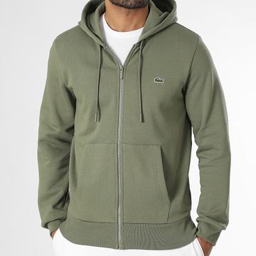 Lacoste - Classic Fit Sudadera con capucha y cremallera Cocodrilo bordado Logo Caqui Verde