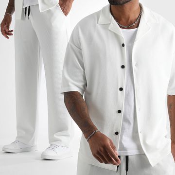 LBO - Conjunto de camisa blanca de manga corta y pantalón ancho Waffle 1834