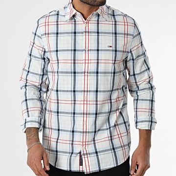 Tommy Jeans - Poplin Check Camisa Manga Larga 0885 Blanco Rojo Azul