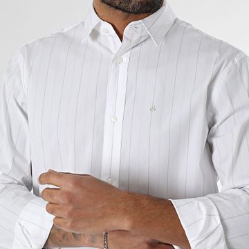 Calvin Klein - Camisa de popelina multi rayas manga larga 4180 Blanco Beige