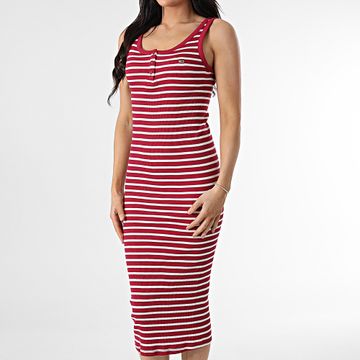 Tommy Jeans - Vestido de tirantes a rayas de mujer Botón Tank 9477 Burdeos Blanco