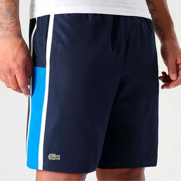 Lacoste - Pantalón corto azul marino con logo bordado de cocodrilo y diamantes