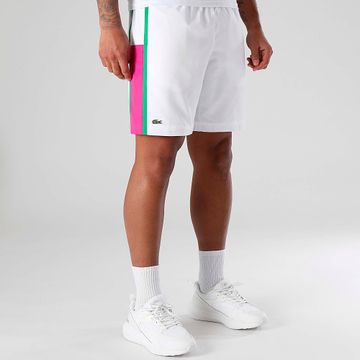 Lacoste - Pantalón Corto de Jogging Logotipo Diamanté Cocodrilo Bordado Blanco Rosa