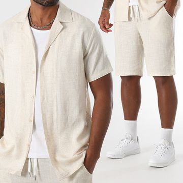 LBO - Conjunto de camisa de manga corta y pantalón corto de lino 1854 Beige