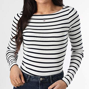 Tommy Hilfiger - Camiseta de manga larga a rayas para mujer Boat 1350 White Navy