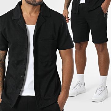 Zayne Paris  - Conjunto de camisa negra de manga corta y pantalón corto de jogging