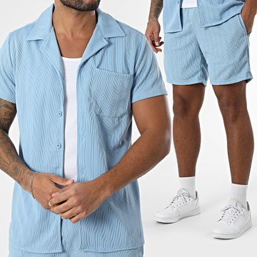 Zayne Paris  - Conjunto de camisa de manga corta y pantalón corto azul claro